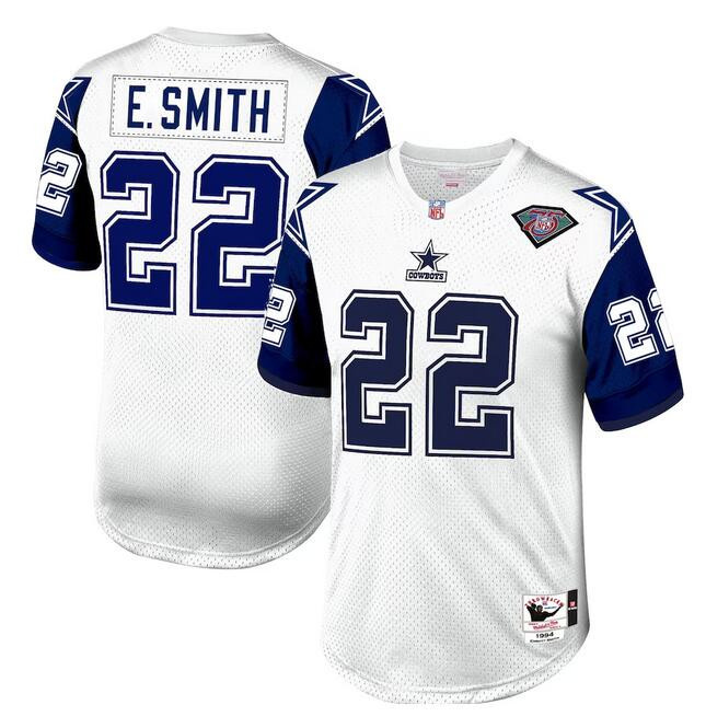 Men's Dallas Cowboys #22 Emmitt Smith White 1996 Mitchell & Ness Throwback Stitched Football Jersey Men's Dallas Cowboys #22 Emmitt Smith White 1996 Mitchell & Ness Throwback Stitched Football Jersey